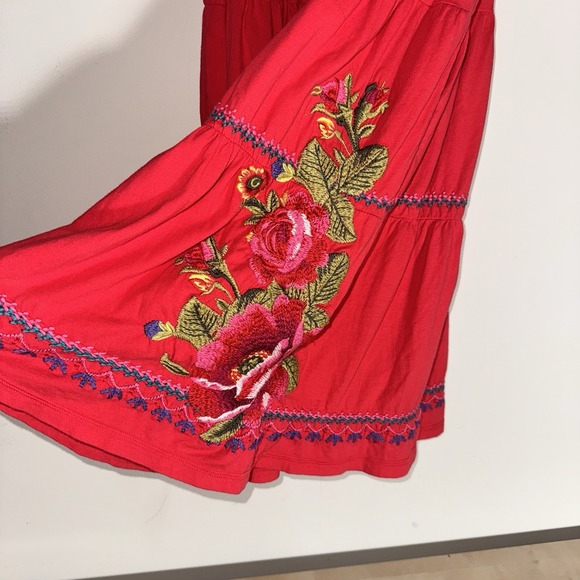 NWT Johnny Was Embroidered Cotton Dress Red MEDIUM Boho Babydoll Tier - Picture 6 of 16